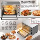 TurboTronic 45 Liter Minibackofen mit Umluft und Drehspieß, Edelstahl, inkl. 2x Backblech, 2000W Mini Tisch Backofen Camping Pizzaofen Klein/Groß Kompakt Ofen mit Timer & Innenbeleuchtung