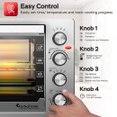 TurboTronic 45 Liter Minibackofen mit Umluft und Drehspieß, Edelstahl, inkl. 2x Backblech, 2000W Mini Tisch Backofen Camping Pizzaofen Klein/Groß Kompakt Ofen mit Timer & Innenbeleuchtung