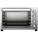 TurboTronic 45 Liter Minibackofen mit Umluft und Drehspieß, Edelstahl, inkl. 2x Backblech, 2000W Mini Tisch Backofen Camping Pizzaofen Klein/Groß Kompakt Ofen mit Timer & Innenbeleuchtung