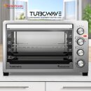 TurboTronic 45 Liter Minibackofen mit Umluft und Drehspieß, Edelstahl, inkl. 2x Backblech, 2000W Mini Tisch Backofen Camping Pizzaofen Klein/Groß Kompakt Ofen mit Timer & Innenbeleuchtung