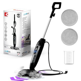 TurboTronic Dampfmopp Scheuermopp 1200W Dampfreiniger mit 2 rotierenden Power-Pads, 400ml Tank, 2 Dampfstufen, entfernt 99,9 % Bakterien, Bodenreiniger für Fliesen Laminat Holz
