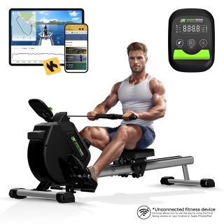 SportTronic Rudergerät - ST-X8 - Magnet Rudergerät leise, Doppelgleitschiene, 16 Widerstandsstufen, LCD-Computer, klappbar, Ganzkörpertraining bis 120 kg