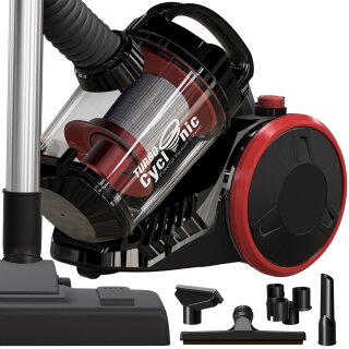 TurboTronic Zyklon Staubsauger CV07 - brachiale 19kPa Saugkraft 700W ohne Beutel kleiner Trockensauger für Parkett Tierhaare Hundehaare beutellos Bodenstaubsauger SCHWARZ/ROT