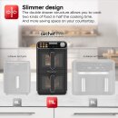 TurboTronic Heißluftfritteuse XXL – 11 L vertikale Doppelkammer Heißluftfritteuse 2 × 5,5 L DualZone, platzsparendes Double-Stack-Design AirFryer inkl. Silikoneinlagen, fettarmes Frittieren ohne Öl, schwarz