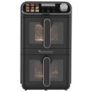 TurboTronic Heißluftfritteuse XXL – 11 L vertikale Doppelkammer Heißluftfritteuse 2 × 5,5 L DualZone, platzsparendes Double-Stack-Design AirFryer inkl. Silikoneinlagen, fettarmes Frittieren ohne Öl, schwarz