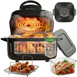 TurboTronic Heißluftfritteuse 6  L - AFG6 - 1600 W Glas Airfryer – Digitale Heißluft Fritteuse 50–180 °C 7 Programme Touch-Display Air Fryer Heißluftofen BPA-frei