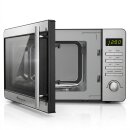 TurboTronic TT-MW20 Digitale Mikrowelle | 700W 20L Edelstahl-Look | 5 Leistungsstufen, 8 Automatikprogramme, Schnellstart, LED-Display & Kindersicherung