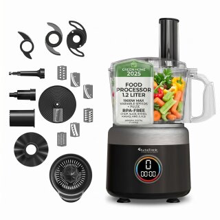 TurboTronic 1900 W digitale Küchenmaschine - FP900 - 1,2L Zerkleinerer Zitruspresse Mixer Schwarz
