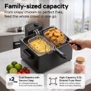 TurboTronic Doppelkorb-Fritteuse – TT-DF3 – 5 l Ölvolumen, 2200 W, 90–190 °C, 2 Frittierkörbe, Sichtfenster, Kaltzone, zerlegbar, Schwarz