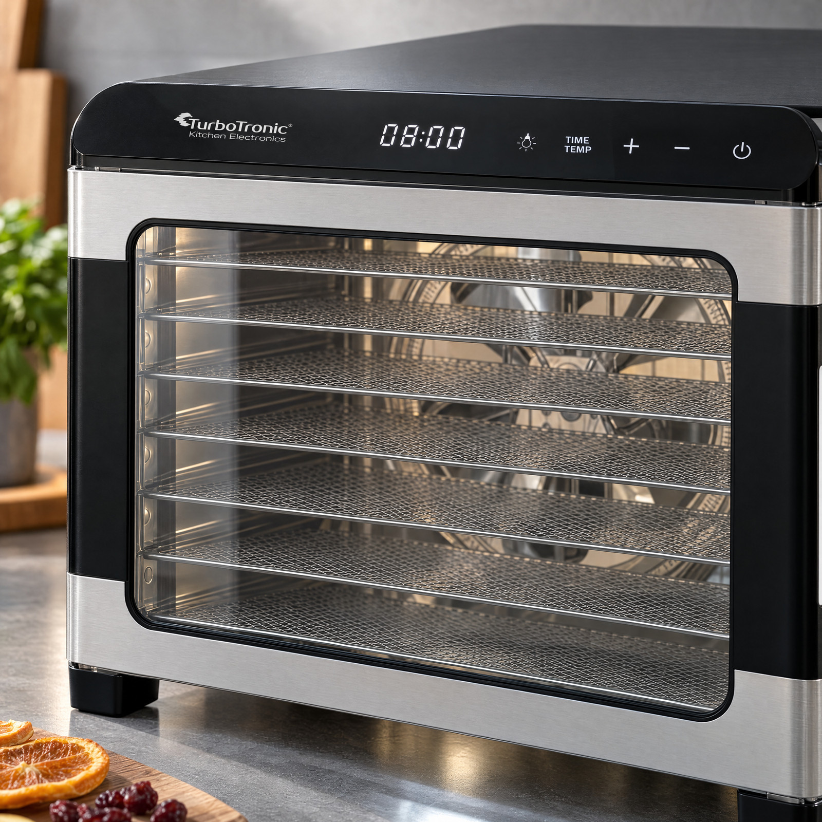 Originalbeschriftetes Touchfeld mit TIME/TEMP, Plus, Minus und Lichttaste am FD55